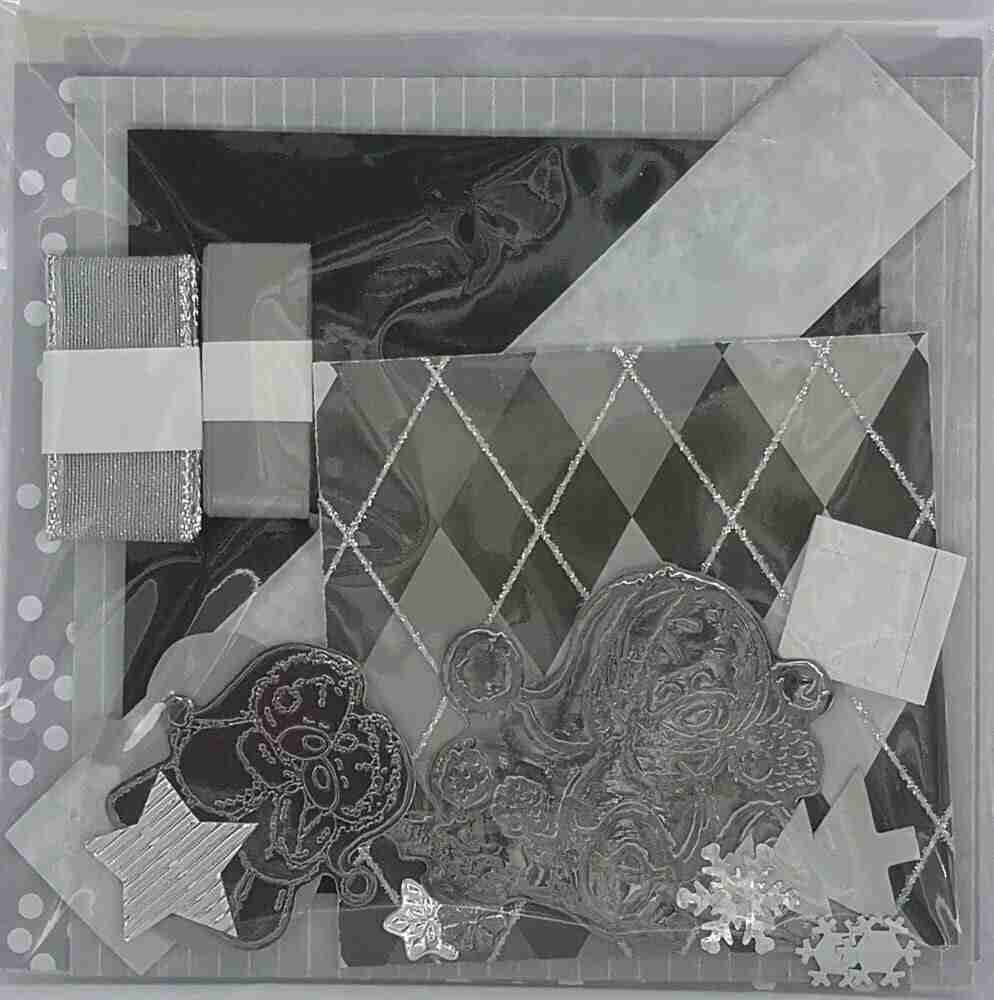 6 x 6 Grey and Silver Christmas Tatty Teddy Card Making Kit The Craft Box 6 x 6 Grey and Silver Christmas Tatty Teddy Card Making Kit