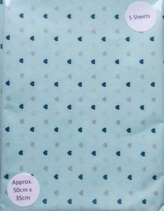 Blue Love Hearts Tissue Paper - 5 Sheet Pack