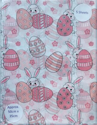 Pink Easter Eggs and Rabbits Tissue Paper - 5 Sheet Pack