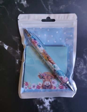 Highland Cow Sticky Notes and Pen Set - Blue