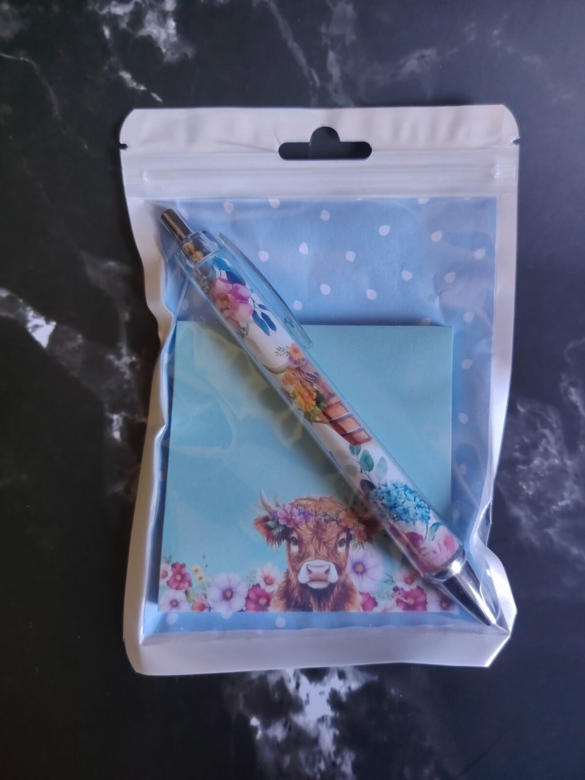 Highland Cow Sticky Notes and Pen Set - Blue